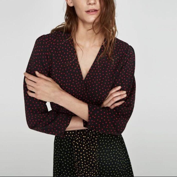 Zara polka dot multi color wrap top with tie crepe - Picture 2 of 11